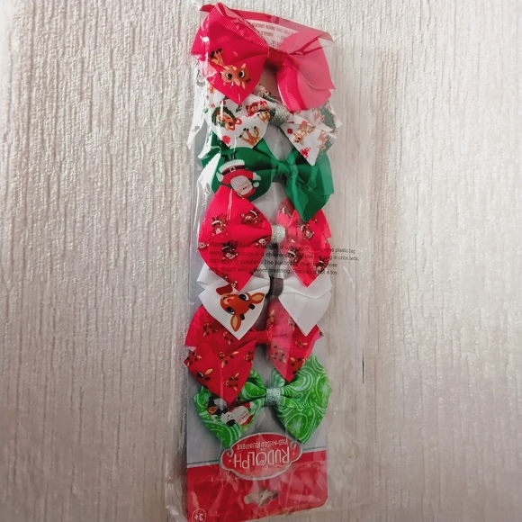 Kids Hair Bow Pinch Clip Set of 7 - Licensed Charater RUDOLPH Christmas - Picture 9 of 12